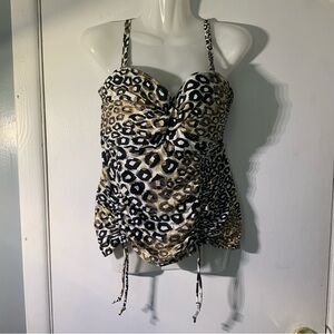 Chuck Handy Leopard Print Hi Lo V Neck Structured Bra Tankini Sz 14